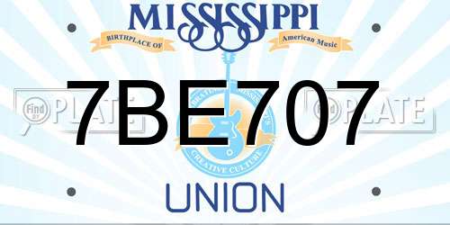 7BE707 Mississippi License Plate