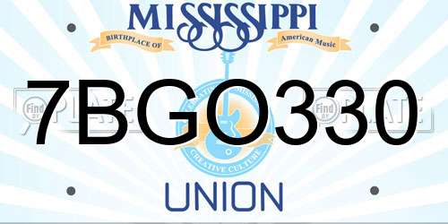 7BGO330 Mississippi License Plate