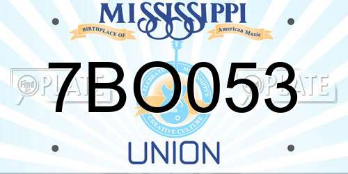 7BO053 Mississippi License Plate