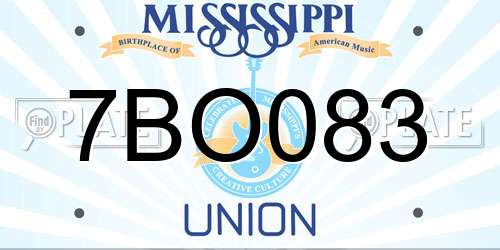 7BO083 Mississippi License Plate