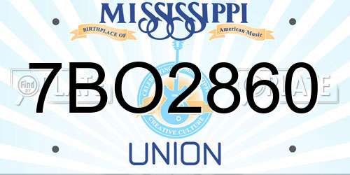 7BO2860 Mississippi License Plate