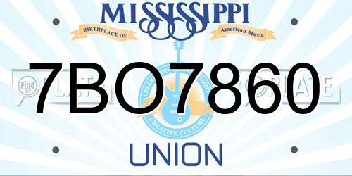 7BO7860 Mississippi License Plate