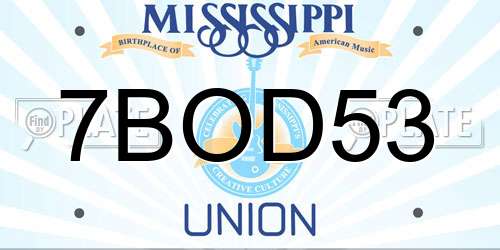 7BOD53 Mississippi License Plate