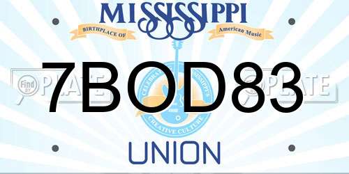 7BOD83 Mississippi License Plate
