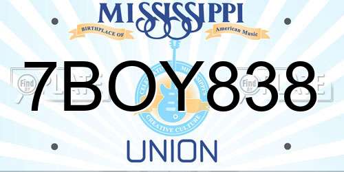 7BOY838 Mississippi License Plate