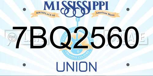 7BQ2560 Mississippi License Plate