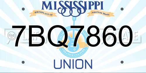 7BQ7860 Mississippi License Plate