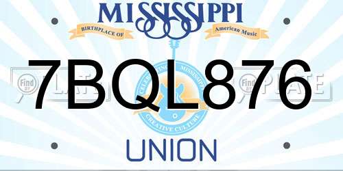 7BQL876 Mississippi License Plate