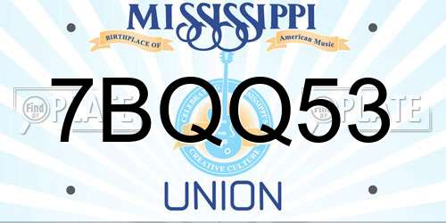 7BQQ53 Mississippi License Plate