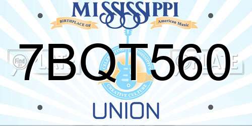 7BQT560 Mississippi License Plate