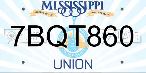 7BQT860 Mississippi License Plate