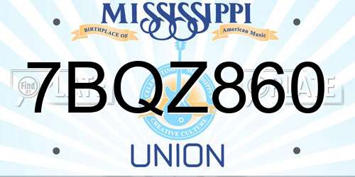 7BQZ860 Mississippi License Plate