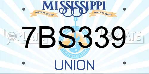 7BS339 Mississippi License Plate