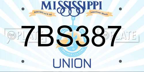 7BS387 Mississippi License Plate
