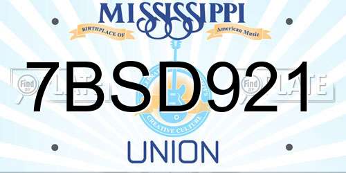 7BSD921 Mississippi License Plate
