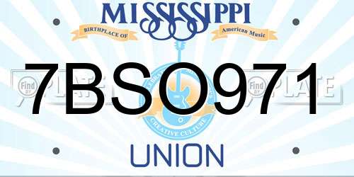 7BSO971 Mississippi License Plate