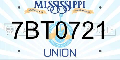 7BT0721 Mississippi License Plate
