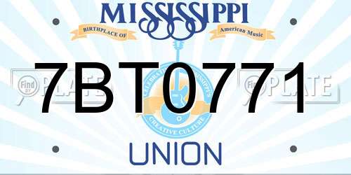 7BT0771 Mississippi License Plate