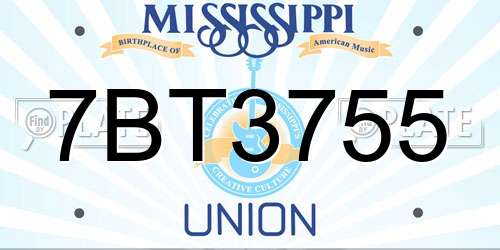 7BT3755 Mississippi License Plate