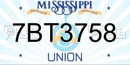7BT3758 Mississippi License Plate