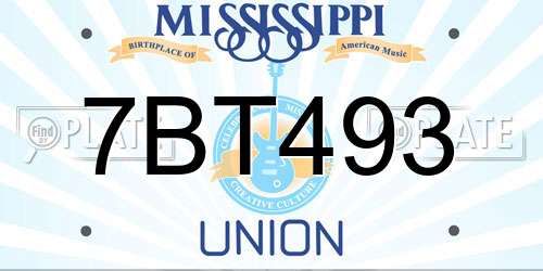 7BT493 Mississippi License Plate