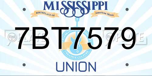 7BT7579 Mississippi License Plate