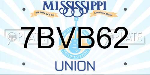 7BVB62 Mississippi License Plate