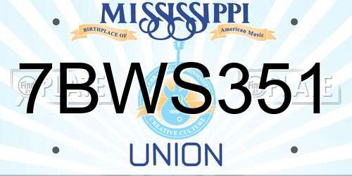 7BWS351 Mississippi License Plate