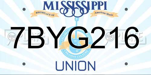 7BYG216 Mississippi License Plate
