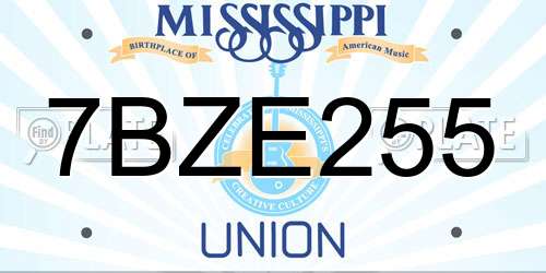 7BZE255 Mississippi License Plate
