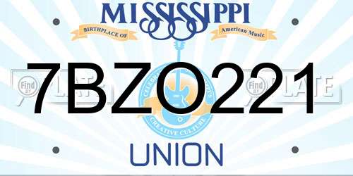 7BZO221 Mississippi License Plate