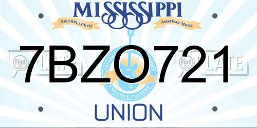 7BZO721 Mississippi License Plate