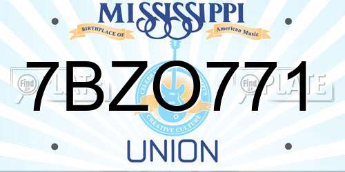 7BZO771 Mississippi License Plate