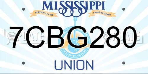 7CBG280 Mississippi License Plate