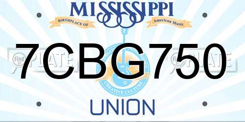 7CBG750 Mississippi License Plate