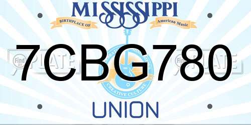 7CBG780 Mississippi License Plate