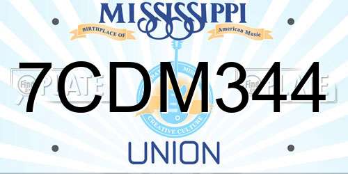 7CDM344 Mississippi License Plate