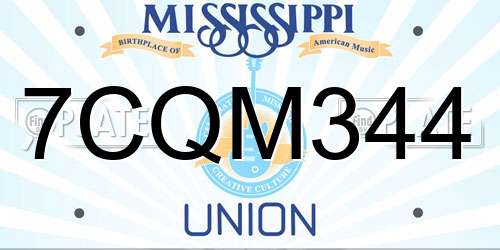 7CQM344 Mississippi License Plate
