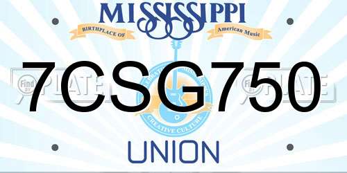 7CSG750 Mississippi License Plate