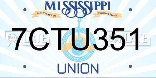 7CTU351 Mississippi License Plate