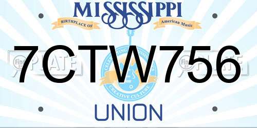 7CTW756 Mississippi License Plate