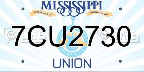 7CU2730 Mississippi License Plate