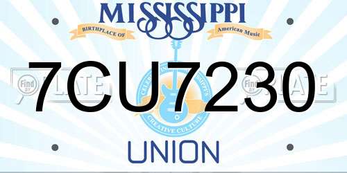 7CU7230 Mississippi License Plate