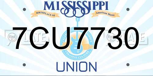7CU7730 Mississippi License Plate