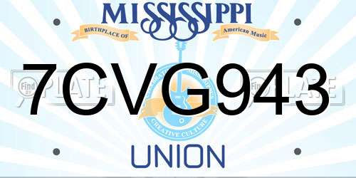 7CVG943 Mississippi License Plate