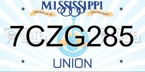 7CZG285 Mississippi License Plate