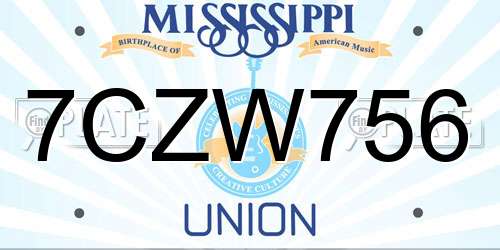 7CZW756 Mississippi License Plate