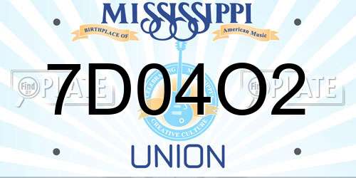 7D04O2 Mississippi License Plate