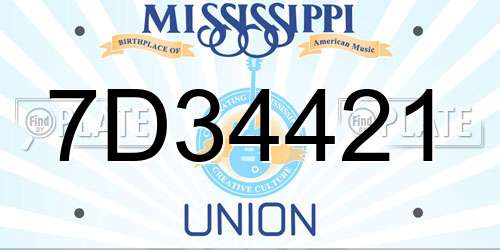 7D34421 Mississippi License Plate