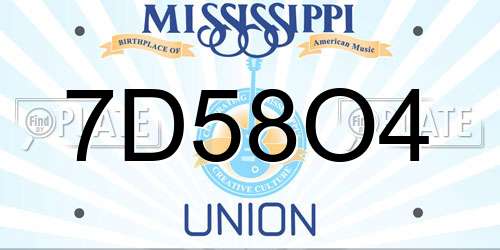 7D58O4 Mississippi License Plate